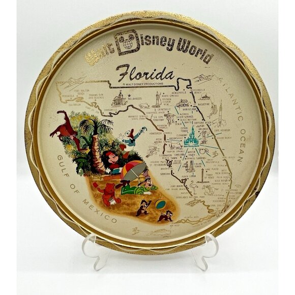Vintage Disney World Metal tin serving tray 11" Florida Walt Disney Productions - Picture 1 of 11